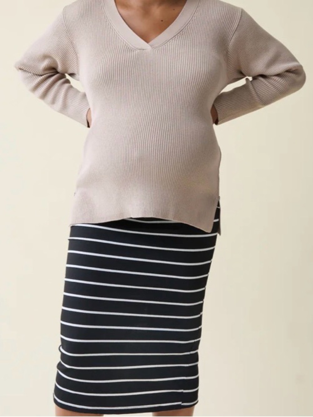 Ingrid & Isabel Maternity Ribbed V-Neck Sweater in Taupe